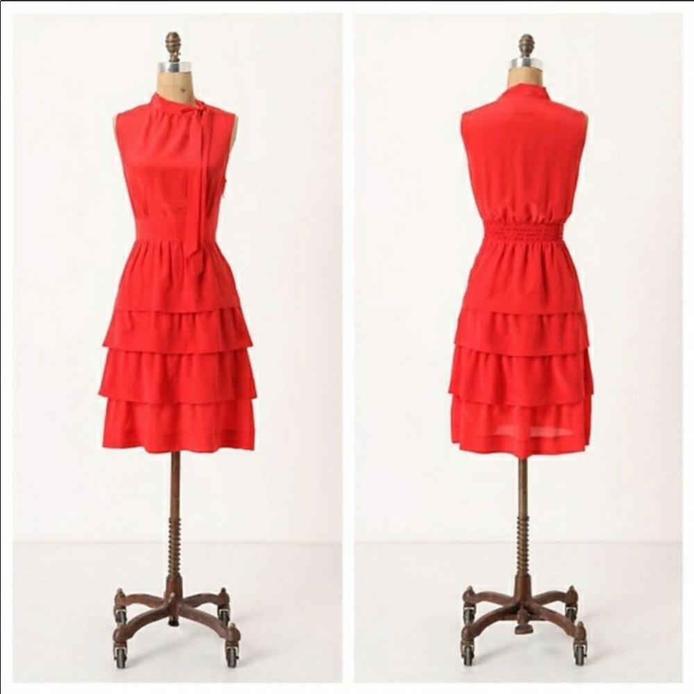 Girls from Savoy red ruffle silk tie neck dress